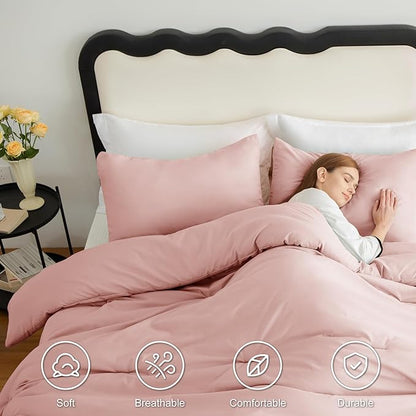 CozyLux King Size Comforter Set Blush Pink, 3 Pieces Solid Comforters King Size Breathable Bedding Sets, Luxury Soft Lightweight Bed Set with Down Alternative Comforter and 2 Pillowcases All Season