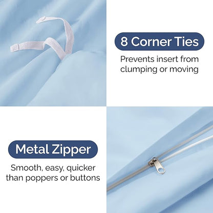 Duvet Cover Cal King Size Set - Extra Soft Cal King Duvet Cover 104" x 98" with 2 Pillow Shams - Hotel Luxury, Easy Care & Fade Free w/ Zipper Closures & Ties - Comfy, Cozy & Breathable (Light Blue)