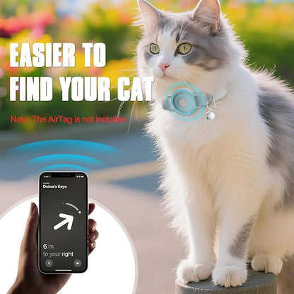 AirTag Cat Collar, Elastic Tracker Collar with Airtag Holder and Bell | Compatible with Apple Air Tag, Lightweight & Scratch Resistant, Adjustable Stepless GPS Pet Collar for Cats Kittens, Grey