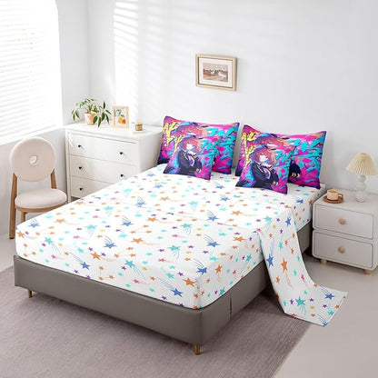 Erosebridal 7 Piece Girls Japanese Anime Comforter Set King, Kawaii Anime Girl Bedding Sets Cartoon Girl Sheet Set for Kids Teens Adult Room Decor,Japanese Animation Sci Fi Style Bed in A Bag