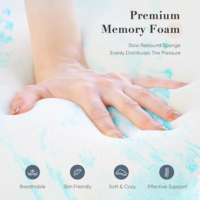 DUMOS Mattress Toppers Memory Foam California King, 4 Inch Thick Bed Topper Pad Cooling Gel Infused Soft Comfy Breathable for Sleeper Sofa Couch RV Camper, CertiPUR-US Certified, Blue
