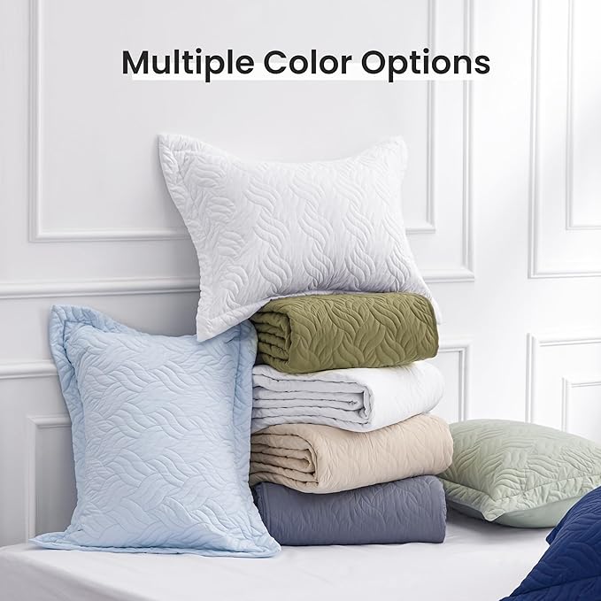 Love's cabin Twin Quilt Bedding Set Olive Green Bedspreads - Soft Bed Summer Lightweight Bedspread Comforter - Wave Pattern Bedding Coverlet for All Season - 2 Pieces (1 Quilt, 1 Pillow Sham)
