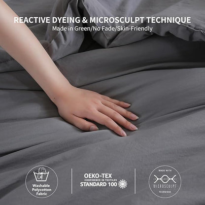 COTTEBED Ultra-Soft Comforter Sets Twin Size Signal Bed, Dark Grey 1 Down Comforter 1 Pillowsham for Twin XL Kids College Dorm Bedding, Lightweight All Seasons Fluffy Washed Cotton (Twin/Twin XL,Gray)