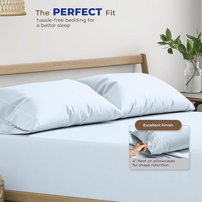 Thread Spread 100% Egyptian Cotton Pillow Cases Queen Size Set of 2 - Luxury 1000 Series Paradise Collection Queen Pillow Cases (Light Blue), Soft Cooling Sateen Hotel Egyptian Cotton Pillowcases
