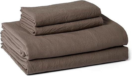 Amazon Basics Queen Bed Sheet, 4-Piece Bedding Set, Double Brushed Microfiber, Ultra Soft, Easy Care, Brown
