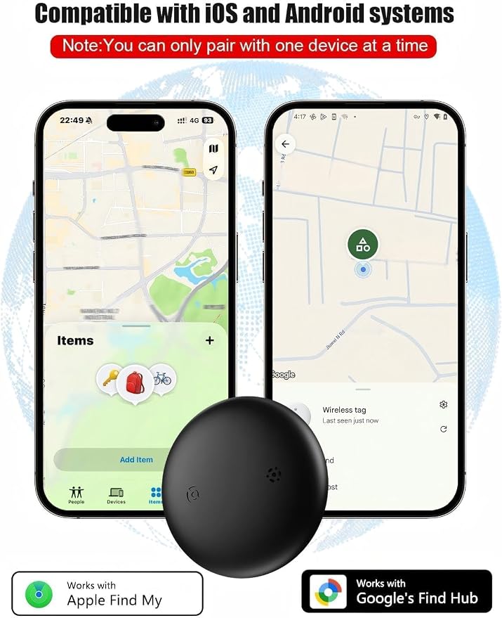 GPS Tracker for Dogs (iOS & Android), No Subscription Real-Time Tracking | Bluetooth Smart Finder Tag Works with Google Find Hub & Apple Find my App, Anti-Lost for Pet Items Kitten Grey