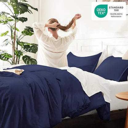 Litanika Navy Blue Comforter Set California King Size, 3 Pieces Cal King Lightweight Solid Bedding Comforter Set, All Season Fluffy Down Alternative Bed Set (104x96In Comforter & 2 Pillowcases)