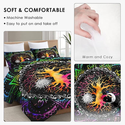 Twin Size Comforter Set with Pillowcase, Astrology Zodiac Tree of Life 2 Pcs Bedding for Kids and Adults, Colorful Sun and Moon Tarot Soft Comforter Set for Bedroom Bed Decor