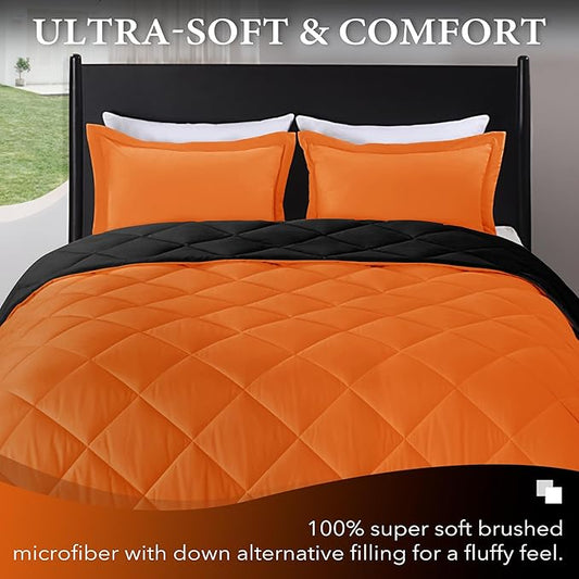 downluxe California King Comforter Set - Orange and Black Cal King Comforter Set, Soft Bedding Sets for All Seasons - 3 Pieces - 1 Comforter (104"x96") and 2 Pillow Shams(20"x36")