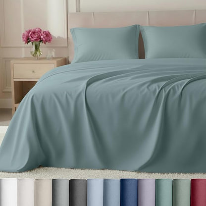 CALIFORNIA DESIGN DEN Authentic Soft Split King Sheets, 800 Sateen 100% Cotton, Cooling Than Egyptian Cotton Sheets, Split King Size Cotton Sheets Set 5 Pc Set with Deep Pockets No Pop-Off (Soft Teal)