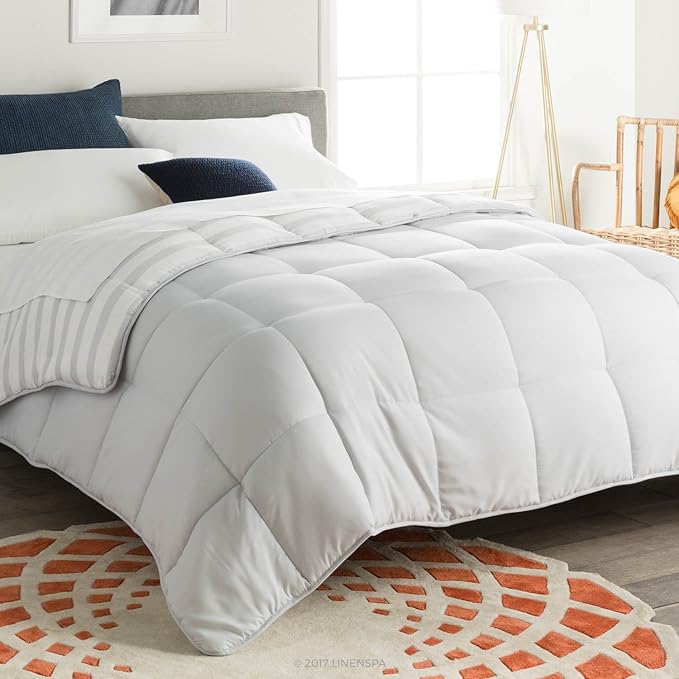 Linenspa Comforter Duvet Insert Full Grey/White Down Alternative All Season Microfiber-Full Size - Box Stitched