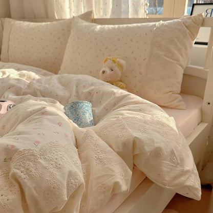 VM VOUGEMARKET Full Comforter Set Vintage Pink Flower Comforter with Romantic Lace Trim Soft Lightweight Bedding Set for Teen Girls-80 x90