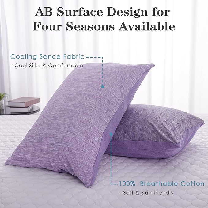CHOSHOME Cooling Pillow Cases Zipper Pillow Covers Q-Max > 0.45 Zippered Pillowcases for Hot Sleepers, Soft, Breathable, Skin-Friendly, 2 Pack (King, 20"x36", Purple)