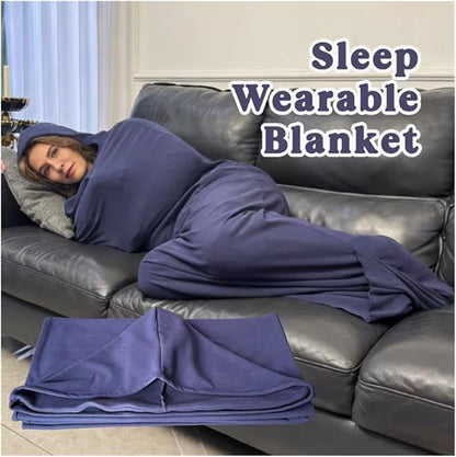 Wearable Sleep Pod Hug Blanket,Constant Temperature Control Bedding 360° Ergonomic Snug Fit, Ultra Soft Duvet Fabric for All-Season Deep Sleep(Dark Blue,140 * 35cm)