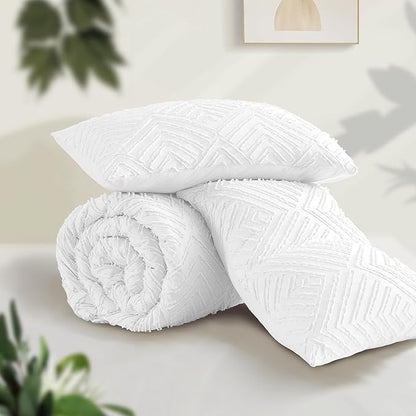 Andency White Oversized King Comforter 120"x120", 3 Pieces White Super King Boho Bedding Set & Collections, Farmhouse Tufted Fluffy Bed Set (1 Comforter, 2 Pillowcases)