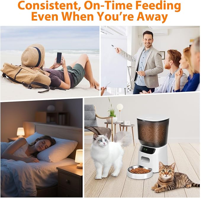 Automatic Cat Feeder WiFi, 5L Pet Feeder with App Control, 10 Meals Daily, 20 Portion Sizes, Timed Automatic Cat Food Dispenser, Stainless Steel Bowl, Dual Power Supply, Dry Food Feeder for Cats