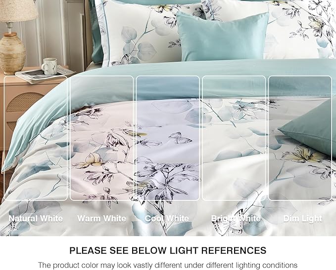 King Size Duvet Cover Set with Button Closure - Light Blue and Yellow Botanical Luxury Bedding for a Comfortable Sleeping