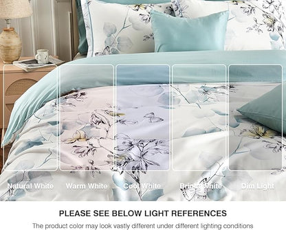 King Size Duvet Cover Set with Button Closure - Light Blue and Yellow Botanical Luxury Bedding for a Comfortable Sleeping