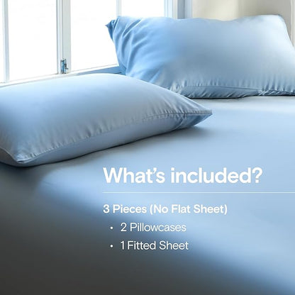 DOZ Sheet Set, 100% Viscose derived from Bamboo, Organically Grown, Buttery Soft, Cooling Sheets, High GSM, Deep Pockets - 3 Piece - 2 Pillowcases 1 Fitted Sheet (Sky, Queen)