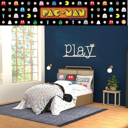 Pac-Man Gaming 5 Piece Super Soft Cozy Reversible Comforter and Sheet Set with Sham, Twin, (Officially Licensed Product) By Franco