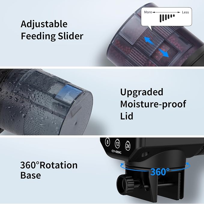 Automatic Fish Feeder for Aquarium: Rechargeable Fish Feeder Dispenser,Moisture-Proof & 200ML Large Capacity Betta Turtle Vacation Feeder,Auto Fish Food Dispenser Timer for Weekends/Business