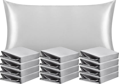 NTBAY 12 Pack Satin King Pillowcases for Hair and Skin, Luxurious and Silky Pillow Cases with Envelope Closure, 20 x 36 Inches, Silver Grey