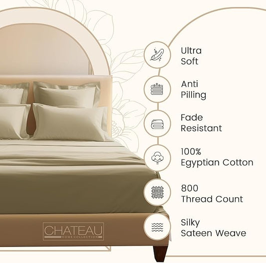 800TC 100% Egyptian Cotton Sateen Weave 3PC Twin XL Size Sheets Set, XL Twin Bed Sheet, 15" Deep Pockets Fully Elasticated Sheet & Pillowcase Sets, Machine Washable No Pill Fade Resistant - Linen