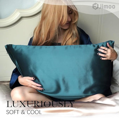 100% Mulberry Silk Pillowcase for Hair and Skin, 22 Momme Pure Natural Silk Pillow Case Both Sided with Zipper, Pillow Cover for Women Mom Men (Fog Blue, Standard 20''×26'', 1 Pack)