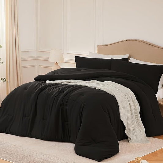 Oversized Queen Comforter Sets Black,3PCS Soft Lightweight Breathable Bedding Comforter Sets for All Season, Queen XL(98''×98'' Comforter & 2 Pillowcases)