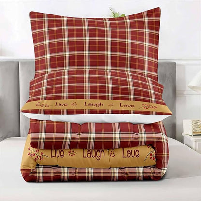 LUVIVIHOME 3PCS Red Gingham Comforter Set Full Size, Red Berry Check Bed Set, Grid Checkered Quilt, Farmhouse Bedding, Check Primitive Country Rustic Vintage Buffalo Plaid Comforter, 2 Pillow Shams