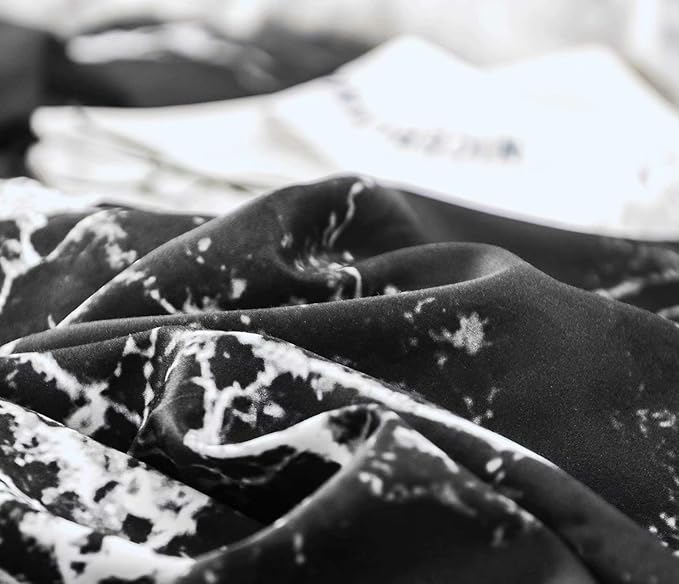 CLOTHKNOW Black Marble Comforter Set California King Black White Bedding Sets Abstract Comforter with 2 x Pillow Cases