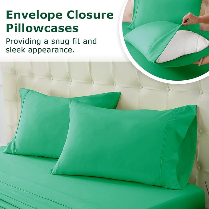 Full Size Bed Sheet Set - 4 Piece Soft Microfiber Sheets with Deep Pockets, Cooling Technology, and Wrinkle-Free Pillowcase. Hotel-Quality, Durable Bedding, Mint Green