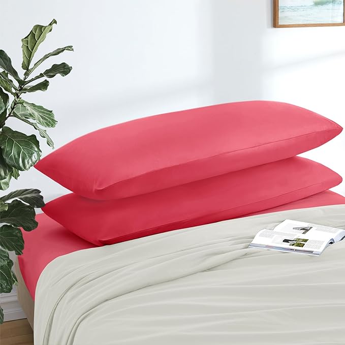 MILVOWOC 2Pcs Brushed Microfiber Body Pillowcases - 20 x 48 Inch, Hot Pink Pillow Case Set Soft Non Slip Envelope Pillow Cover with Moisture Absorption and Anti-Wrinkle Machine Washable