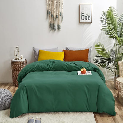 Luxlovery Emerald Green Comforter Set Queen Dark Green Bedding Comforter Set Modern Solid Forest Green Cotton Blanket Quilts Cozy Soft Breathable 1 Comforter with 2 Yellow/Caramel Pillowcases