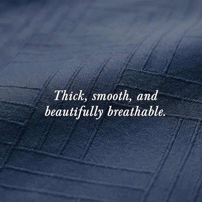 Threadmill California King Size Sheets | 800 Thread Count Jacquard Folkstone Blue | 4 Piece Striped Bed Sheets | Extra Long Staple Cotton Sheets | Luxury Damask Sheet with Elasticized Deep Pocket