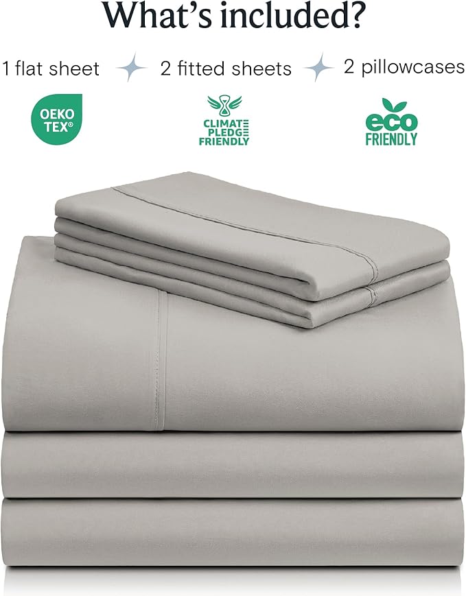 LuxClub 5 PC Split King Sheet Set, Breathable Luxury Bed Sheets, Deep Pockets 18" Eco Friendly Wrinkle Free Cooling Sheets Machine Washable Hotel Bedding Silky Soft - Light Taupe Split King