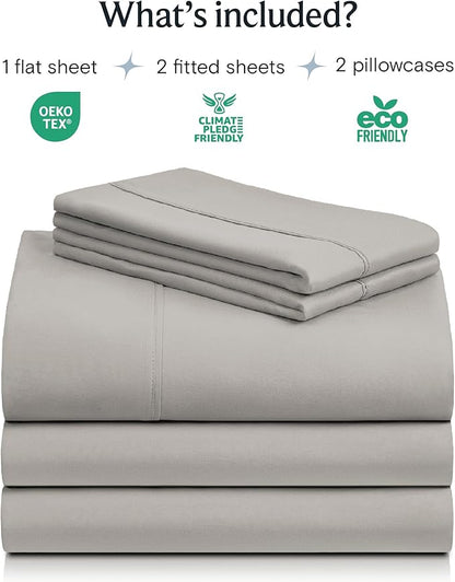 LuxClub 5 PC Split King Sheet Set, Breathable Luxury Bed Sheets, Deep Pockets 18" Eco Friendly Wrinkle Free Cooling Sheets Machine Washable Hotel Bedding Silky Soft - Light Taupe Split King