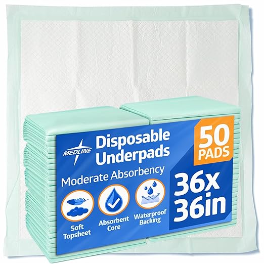 Medline Bed Pads Disposable Adult, Chux Pads, 36x36, 50 Count, Moderate Absorbency, Incontinence Bed Pads for Adults, Chucks Underpads Extra Large, Disposable Bed Pads for Incontinence, Pee Pads