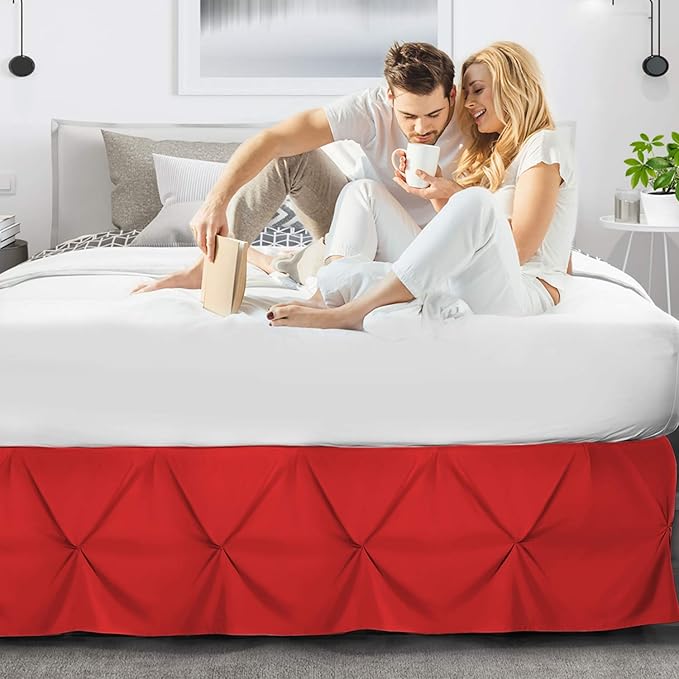 Nestl Red Bed Skirt Queen Size, Pinch Pleat Queen Bed Skirt, 14" Inch Drop Queen Bedskirt, Hotel Quality Red Bed Skirts, Premium Microfiber Bedskirt for Queen Bed, Red Queen Bed Skirt