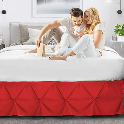 Nestl Red Bed Skirt Queen Size, Pinch Pleat Queen Bed Skirt, 14" Inch Drop Queen Bedskirt, Hotel Quality Red Bed Skirts, Premium Microfiber Bedskirt for Queen Bed, Red Queen Bed Skirt