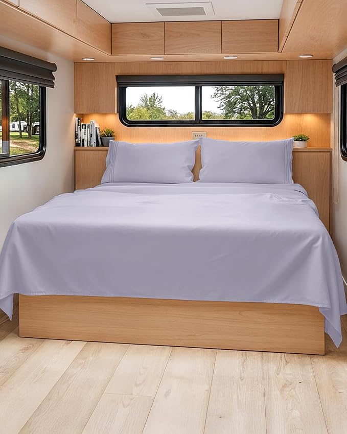 RV Short Queen Sheet Set 60 X 75 - 4 Piece RV Short Queen Bed Sheets - Soft, Breathable & Cooling - Designed for Bunks, Trailers & Campers - Fits 8” to 12" Mattress - Luxury Bedding - Light Lavender