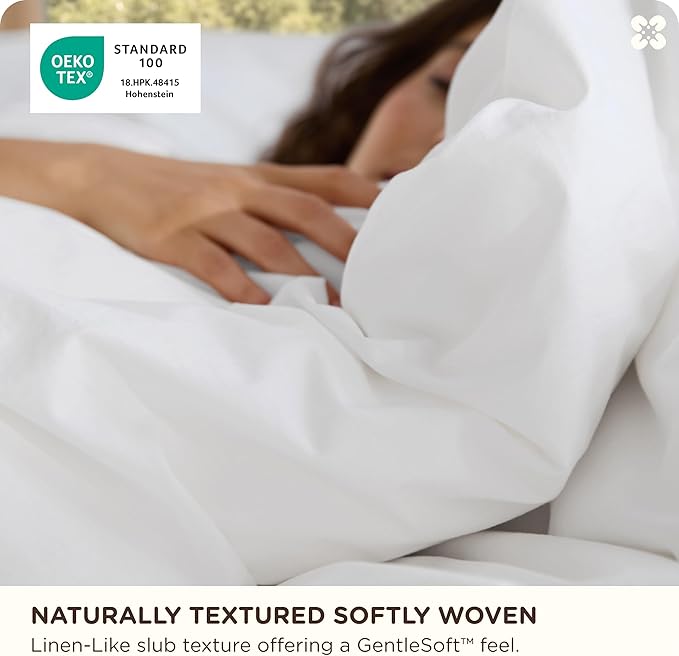 Bedsure Cotton Duvet Cover Queen Size - Luxury Slub Weave 100% Cotton Duvet Cover Set, PureWoven Bedding Set with a Linen Like Textured, Easy Change, Bright White, 90" x 90"