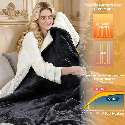 Electric Heated Blanket Twin Size 62''x84'' -Control Heating Blanket, Soft & Warm Flannel 10-Level Temperature Control, 8 Hours Auto Off, Rapid Heating & Overheat Protection