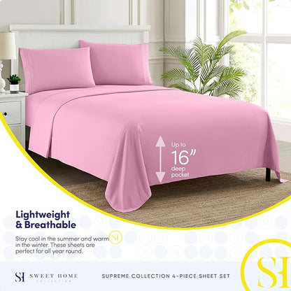 Twin XL Sheets - Breathable Luxury Sheets with Full Elastic & Secure Corner Straps Built In - 1800 Supreme Collection Extra Soft Deep Pocket Bedding Set, Sheet Set, Twin XL, Pink
