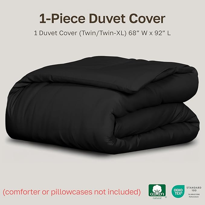 California Design Den Duvet Cover Twin/Twin XL Size Only - Premium 400 Thread Count, Natural 100% Cotton Duvet Cover, Soft Sateen Weave, Button Closure and Corner Ties - Black