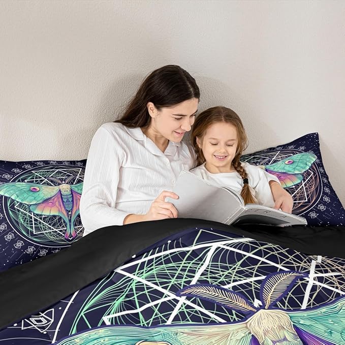Erosebridal Moth Butterfly Bedding Set - King Size Gothic Decor Down Comforter & Duvet Set for Kids' Rooms - Navy Blue