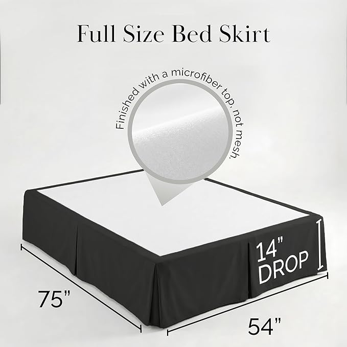 Southshore Fine Living, Inc. Pleated Full Size Bed Skirt 14 Inch Drop - Fade Resistant Dust Ruffle, Black Bed Skirt Full Size - Wrinkle Resistant, Easy Care, to Hide Under-Bed Storage - Black