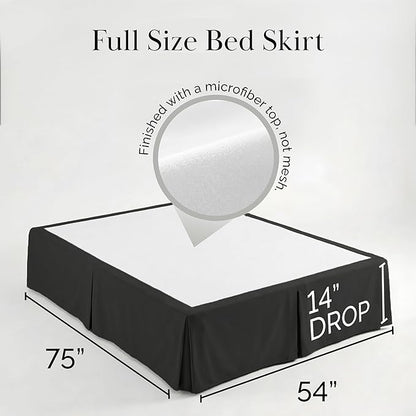 Southshore Fine Living, Inc. Pleated Full Size Bed Skirt 14 Inch Drop - Fade Resistant Dust Ruffle, Black Bed Skirt Full Size - Wrinkle Resistant, Easy Care, to Hide Under-Bed Storage - Black
