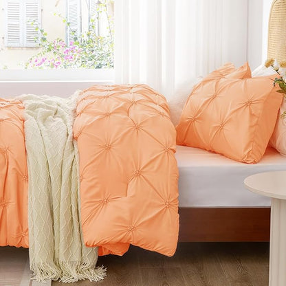 BEDELITE Apricot Twin Comforter Set - 2 Peices Boho Pintuck Bedding Comforter Sets, Lightweight Soft & Warm Twin Bedding Sets with 1 Pillowcase for All Season