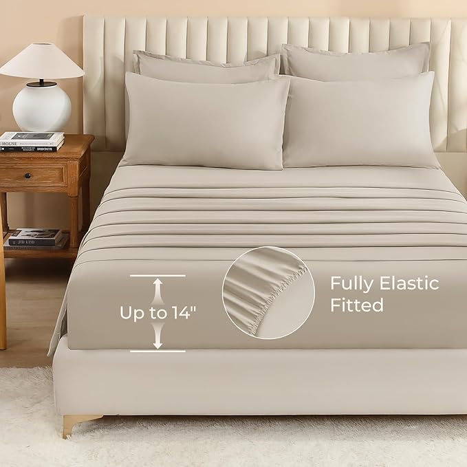 Litanika Twin/Twin XL Size Comforter Set Oatmeal - 5 Pieces Bed in a Bag Twin/Twin XL Bedding Comforter Sets, Solid Lightweight Bed Set with Comforter, Sheets, Pillowcase & Sham